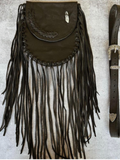 Borealis Bolsa de Cuero con Cuarzo y flecos