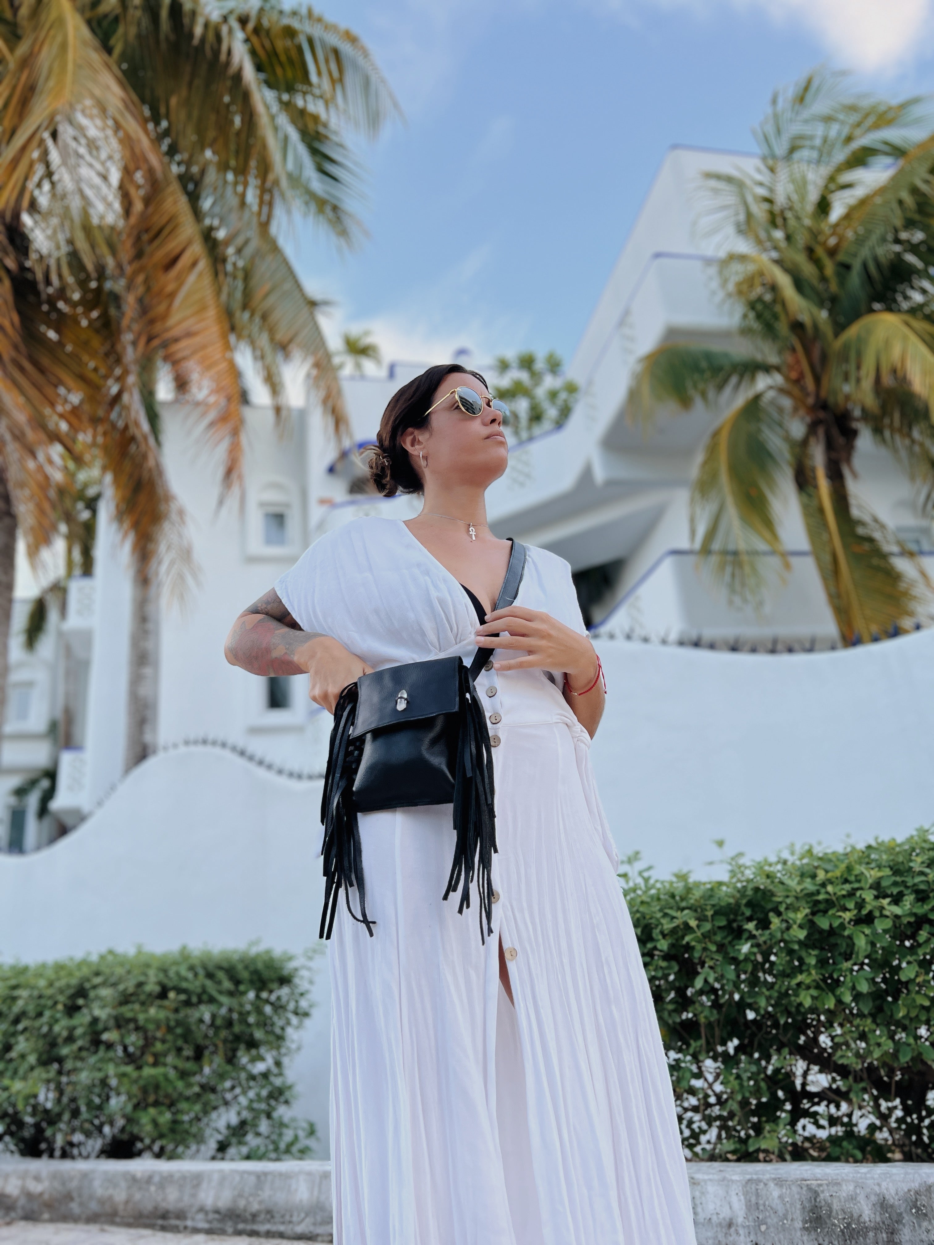 Orion Mini bolsa de Cuero con flecos